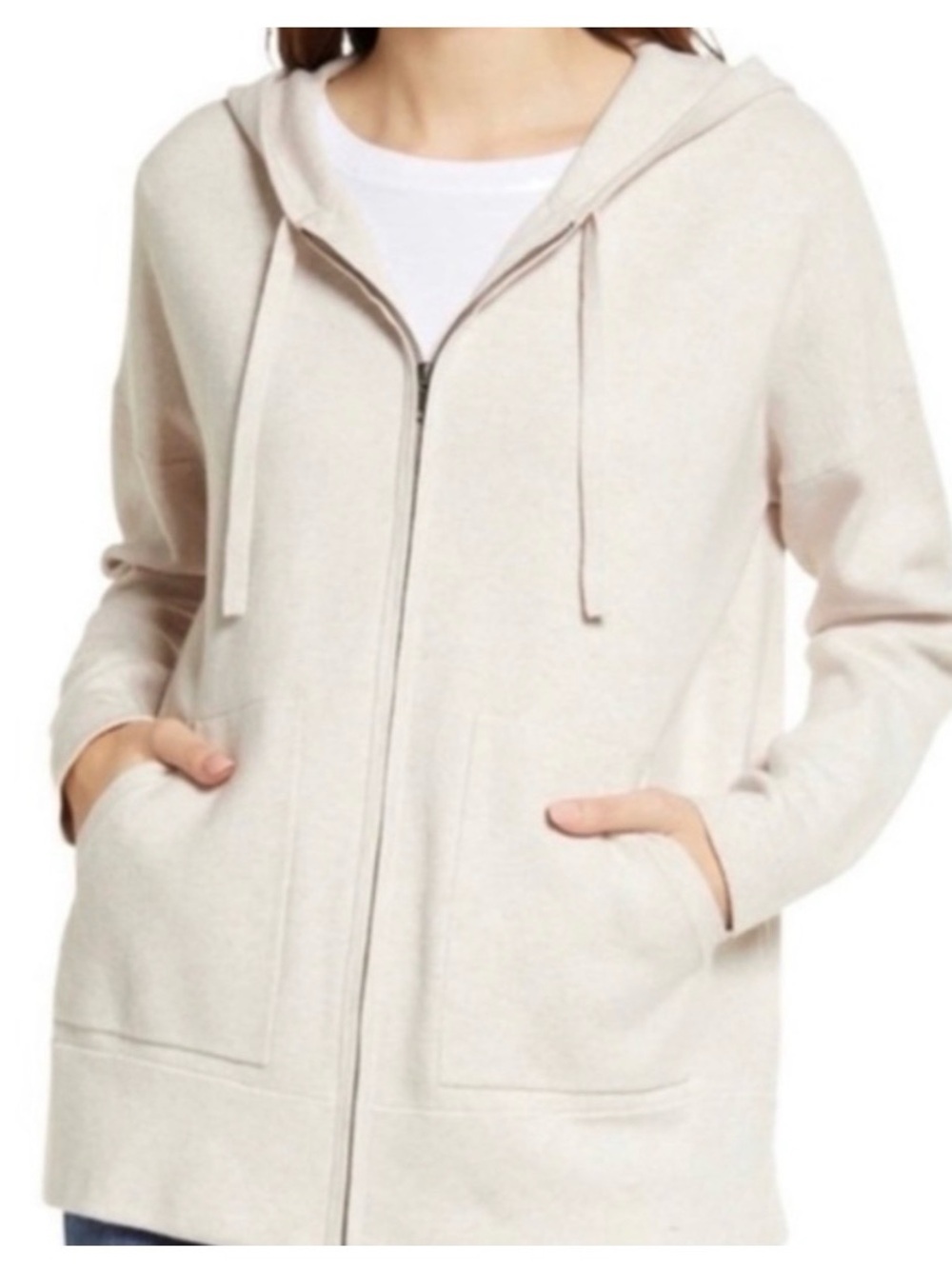 Madewell Cream Zip-Up Hooded Sweatshirt‎